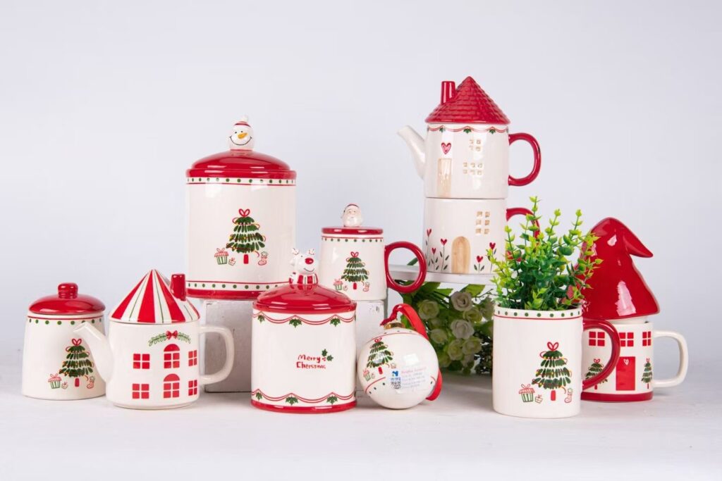holiday-themed ceramic plates and bowls