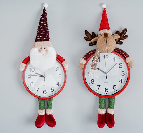 wholesale Christmas wall clock with plush Santa