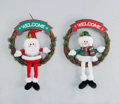 wholesale plush Christmas wreath with Santa Claus