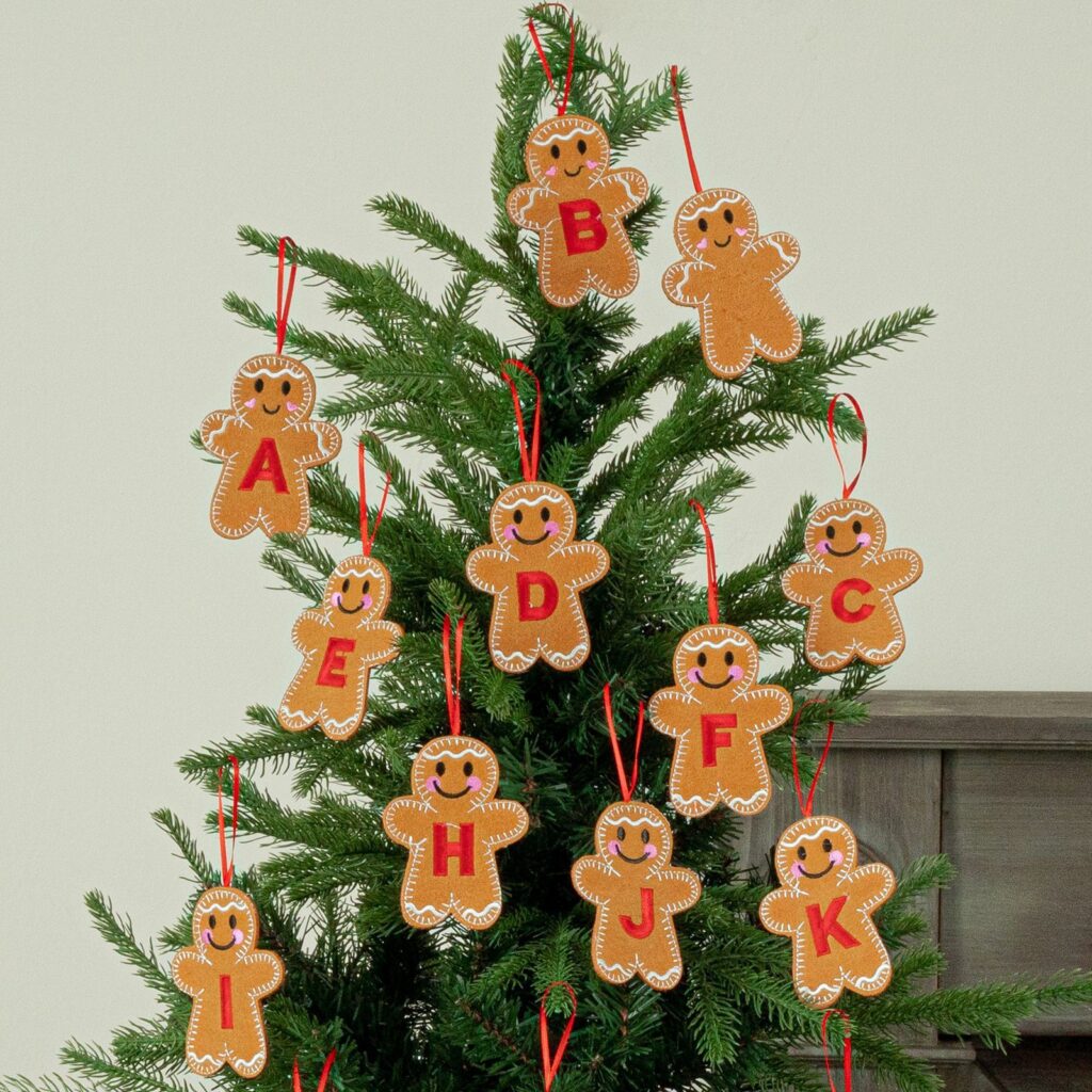 christmas tree hanging ornaments letter design