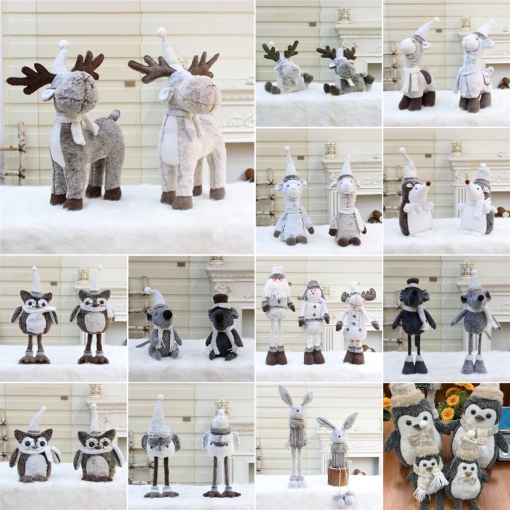 Nordic Grey Plush Christmas Animal Collection