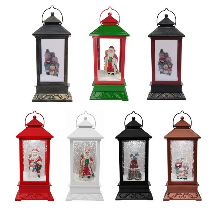 LED Snow Lantern with Santa & Family Scene