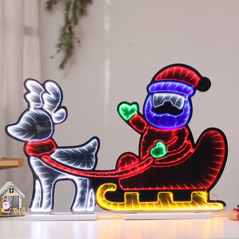 3D LED Christmas Mirror Tunnel Lamp – Santa & Snowman Elf Nutcracker Design