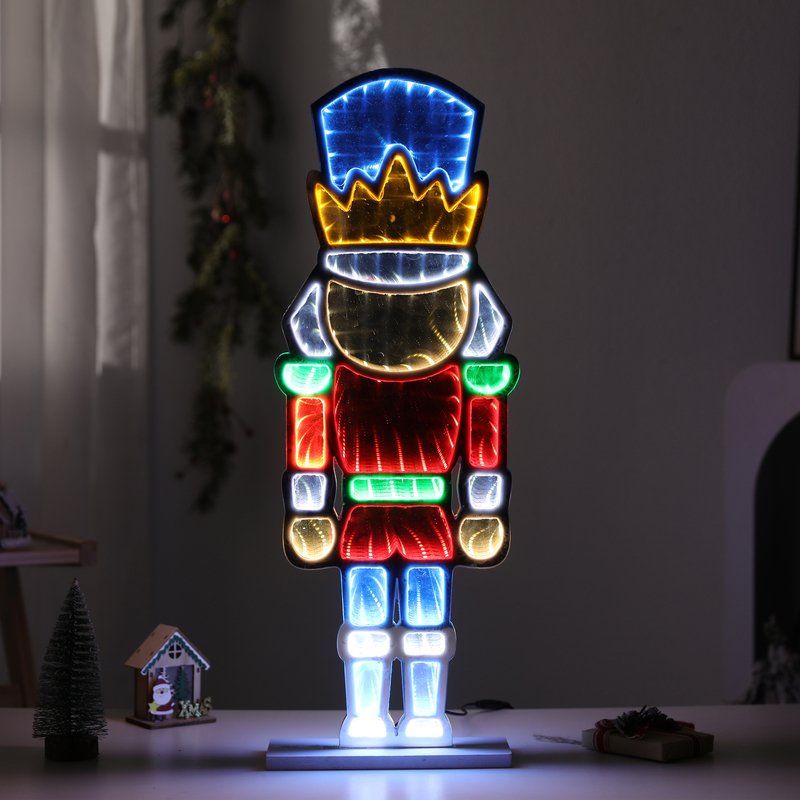 3D LED Christmas Mirror Tunnel Lamp – Santa & Snowman Elf Nutcracker Design