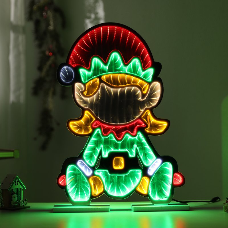 3D LED Christmas Mirror Tunnel Lamp – Santa & Snowman Elf Nutcracker Design