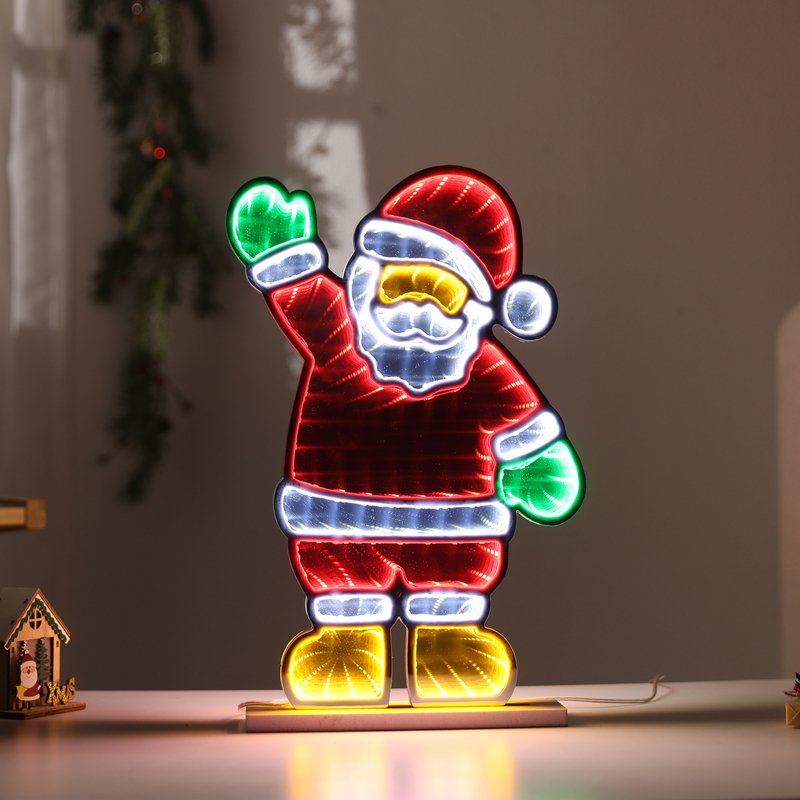 3D LED Christmas Mirror Tunnel Lamp – Santa & Snowman Elf Nutcracker Design