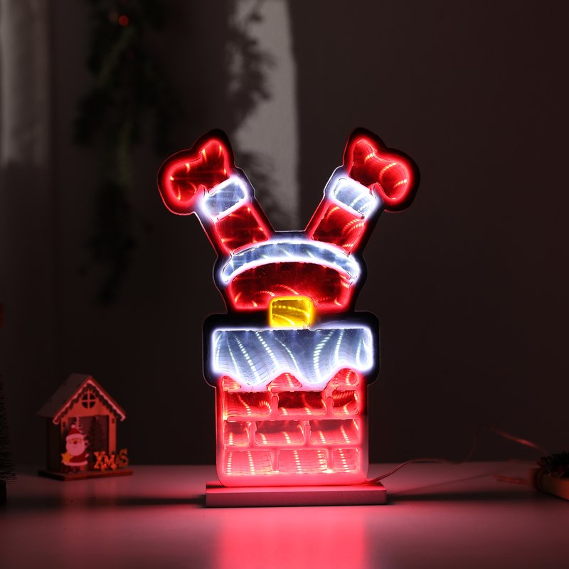 3D LED Christmas Mirror Tunnel Lamp – Santa & Snowman Elf Nutcracker Design