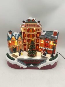 LED Musical Christmas Village House with Rotating Tree