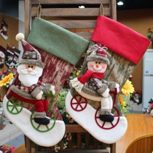 3D Plush Christmas Stockings Set, Handmade Santa Snowman Reindeer Stockings
