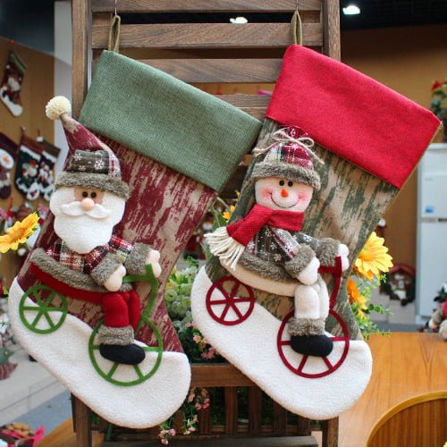 3D Plush Christmas Stockings Set, Handmade Santa Snowman Reindeer Stockings