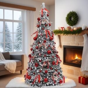 Red & White Pre-Decorated Foldable Christmas Trees (150/180/210cm)