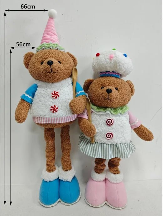 Standing Christmas Bear Plush Set Home Decor