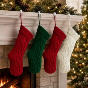 Solid Color Cable Knit Christmas Stockings