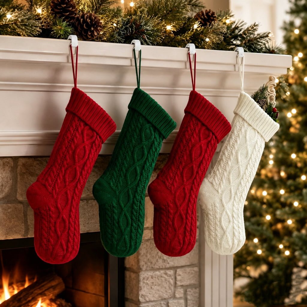 Solid Color Cable Knit Christmas Stockings
