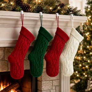 Solid Color Cable Knit Christmas Stockings