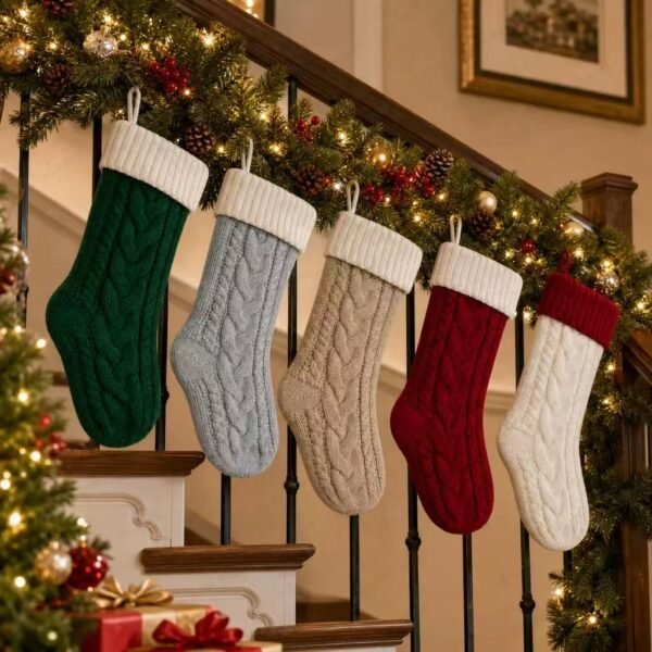 Bulk Custom Cable Knit Contrast Cuff Christmas Stockings