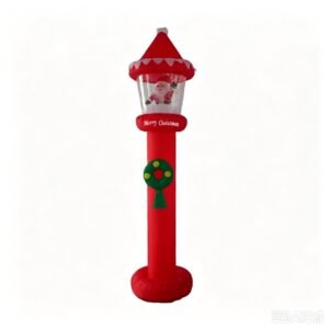 2.7M Inflatable Christmas Lamp Post with Santa, Outdoor Holiday Decoration